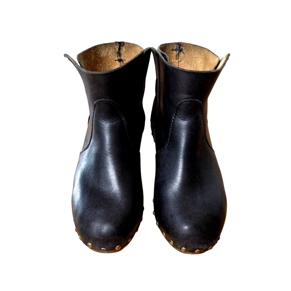 VNTG Handmade Leather Clog Boots Studded Wood Block Platform Heel Boho Black 8 - Picture 3 of 6